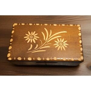 Vintage Reuge Swiss Music Box Wood Inlay Floral Jewelry Trinket Box Working